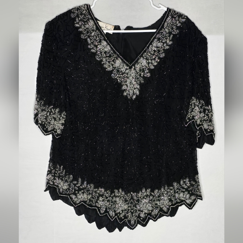 Vintage Laurence Kazar Beaded Top Black and Silver Size 1x